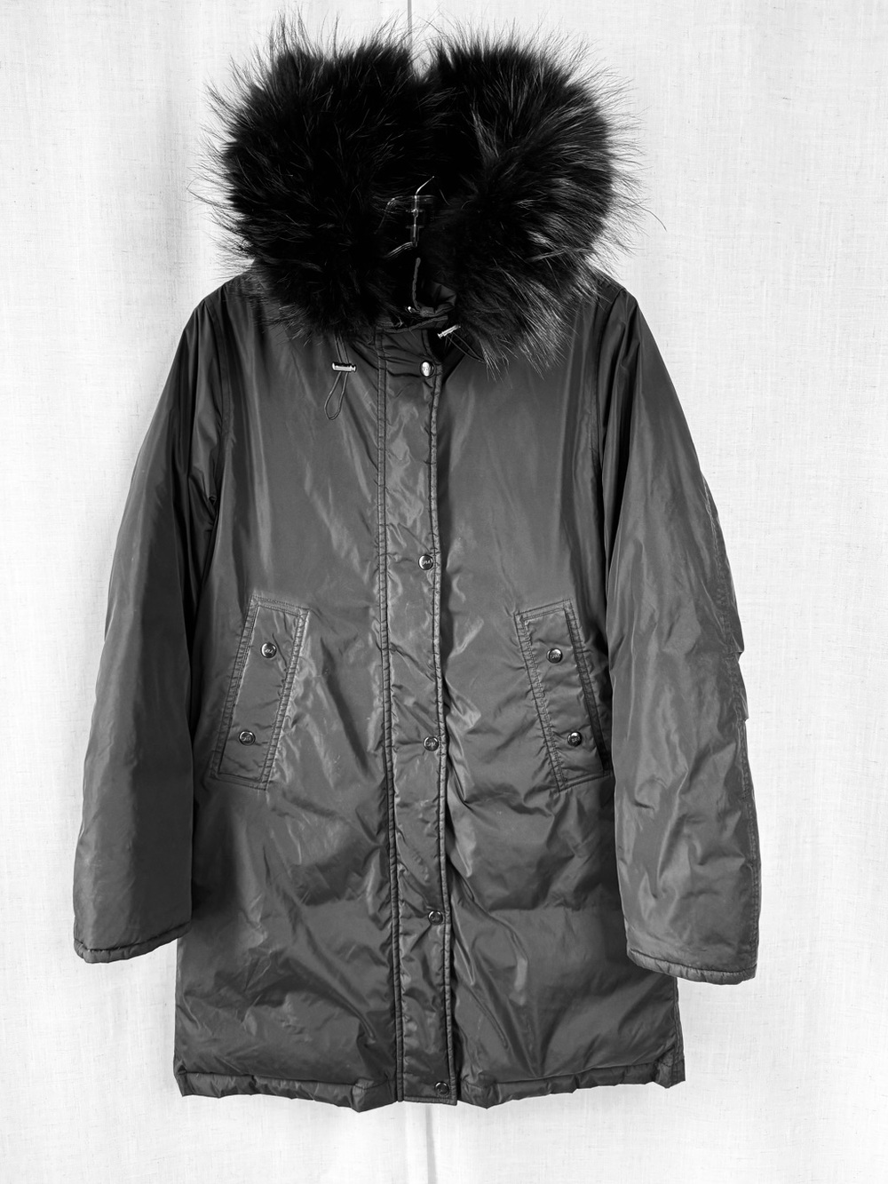 SAM. NYC Down Puffer Parka Black Genuine Fur Trim Size Small